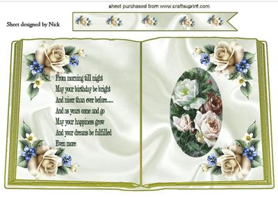 Vintage Summer Cream Roses Open Book Verse A4