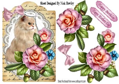 Fluffy Persian Cream Cat with Summer Roses