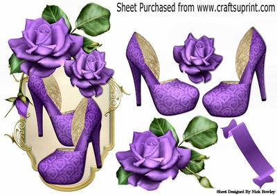 Pretty Purple Shoes with Purple Roses on a Plaque