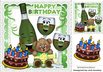 Have a Fun Birthday with Toony Bottle & Wine 8x8