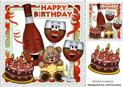 Fun Birthday with Toony Bottle & Wine Choco Cake 8x8