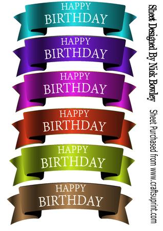 Coloured Banner Tags with Happy Birthday for A4 Cards