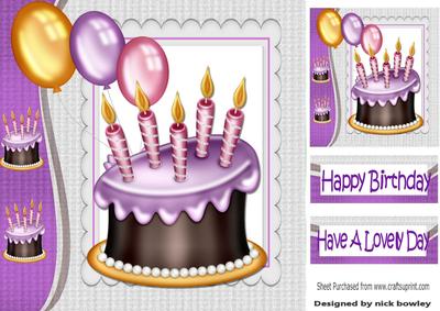 Birthday Cake with Icing, Candles & Balloons 8x8