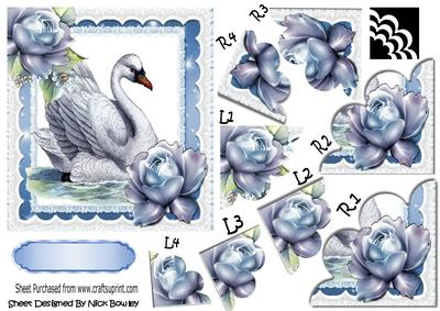 Pretty Vintage Swan with Blue Roses Scalloped Stackers