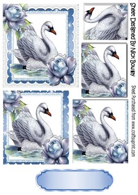 Pretty Vintage Swan with Blue Roses Pyramids