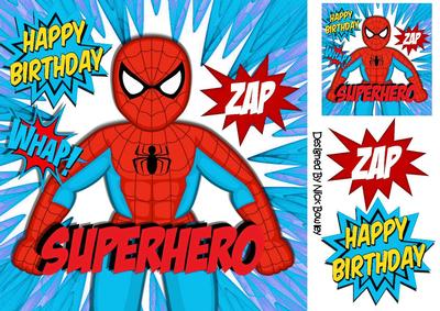 Super Hero, Spiderman, Zap, Whap! (turq) 8x8