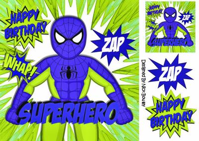 Super Hero, Spiderman, Zap, Whap! (blue/green) 8x8