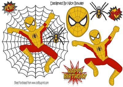 Red/gold Spiderman in Spider Web with Spider A4