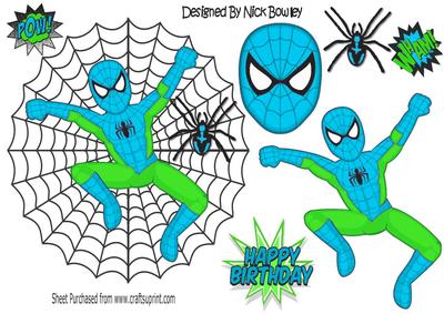Turq/green Spiderman in Spider Web with Spider A4