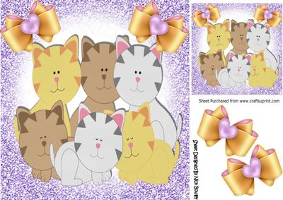 Cute Painted Kitties with Bows 8x8