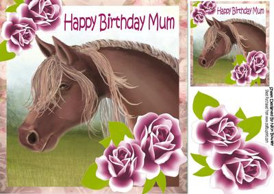 Beautiful Hand Painted Horse with Roses for Mum 8x8