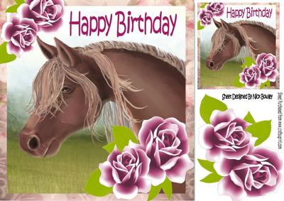 Beautiful Hand Painted Horse with Roses for Birthday 8x8
