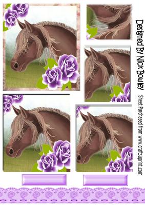 Beautiful Hand Painted Horse with Purple Roses Pyramids