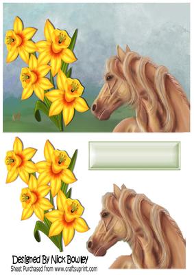 Pretty Painted Horse with Daffodils A5