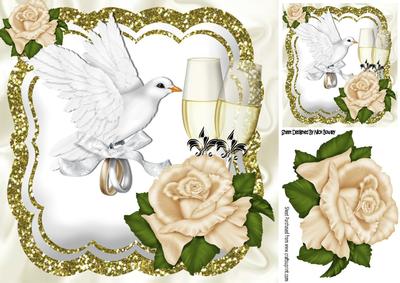 Cream Roses and Champagne with Dove 8x8