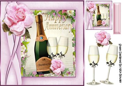 Pretty Rose, with Champagne & Glasses (anniversary 8x8