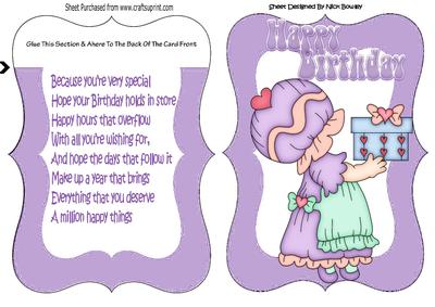 Cute Bonnet Girl with Present in Bracket Card with Verse