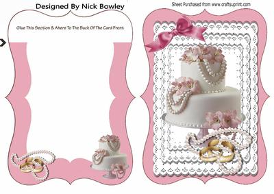 Pretty Pink and White Wedding Cake with Rings Bracket Card