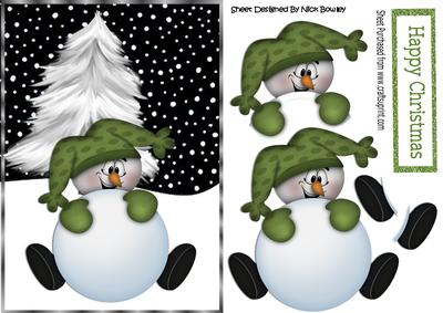 Mr Snowman in Green, with Christmas Tree