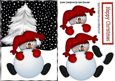 Mr Snowman in Red, with Christmas Tree