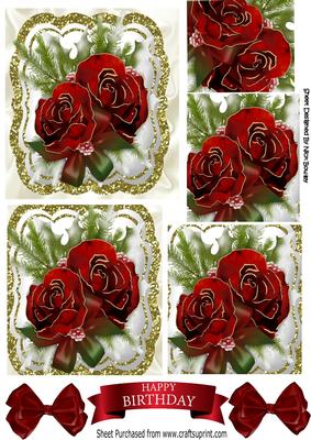 Pretty Red Roses with Fern & Bows in Glitter Frame Pyramids