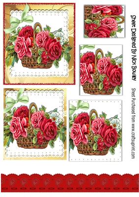 Basket of Vintage Roses with Bow Pyramids