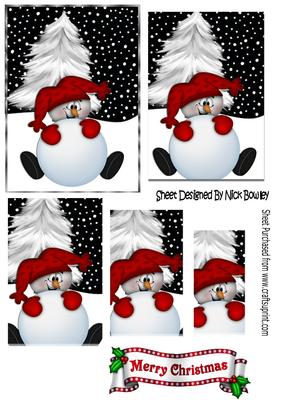 Mr Snowman in Red, with Christmas Tree Pyramids