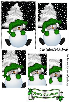 Mr Snowman in Green, with Christmas Tree Pyramids