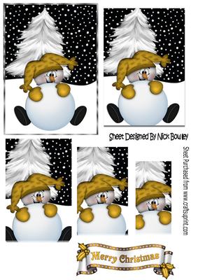 Mr Snowman in Gold, with Christmas Tree Pyramids