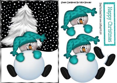 Mr Snowman in Turq, with Christmas Tree