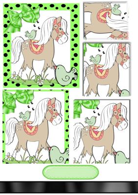 Cute Painted Horse with Birds in Polka Dot Frame Pyramids