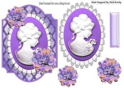 Pretty Purple Cameo Lady on Lattice Frame with Flowers
