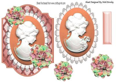 Pretty Orange Cameo Lady on Lattice Frame with Flowers