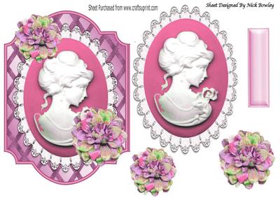 Pretty Rose Cameo Lady on Lattice Frame with Flowers
