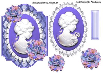 Pretty Mauve Cameo Lady on Lattice Frame with Flowers