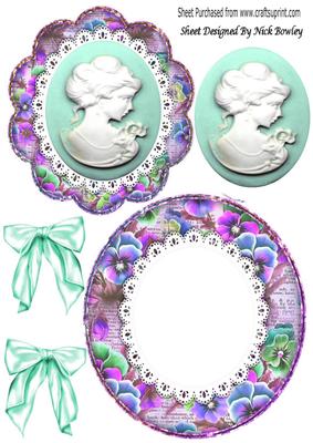 Pretty Turq Lady on Lace with Pansy Frame Rocker Card