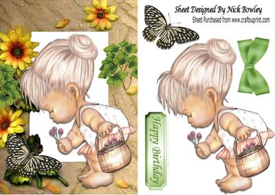 Little Girl in Sunflower Frame with Butterfly