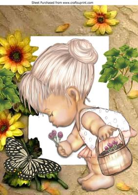 Little Girl in Sunflower Frame with Butterfly A4