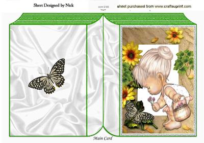 Little Girl in Sunflower Frame with Butterfly Folded Book