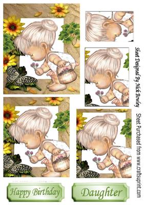 Little Girl in Sunflower Frame with Butterfly Pyramids
