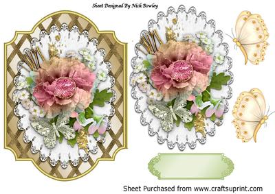 Pretty Flower Arrangement on Lace and Lattice Frame