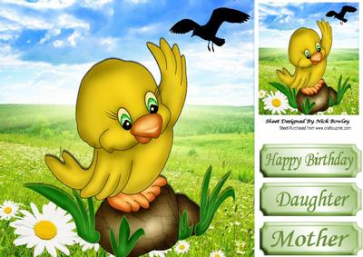 Hello Mr Seagull, Cute Yellow Bird with Daisies 8x8