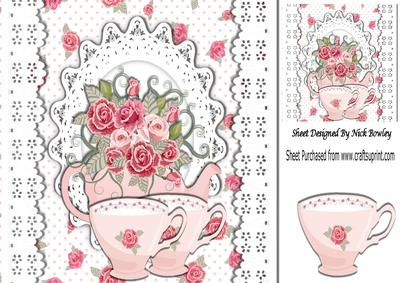 Lace N Roses with Teapot and Teacups 8x8