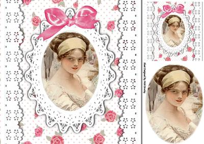 Lace N Roses with Vintage Lady with Bow 8x8