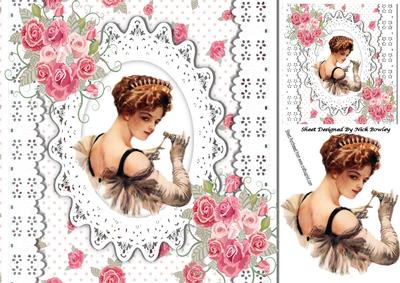 Elegant Lady with Roses N Lace 8x8