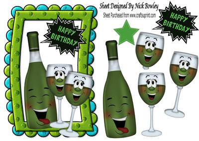 Toony Wine & Glasses in Funky Foam Frame