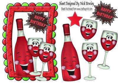 Red Toony Wine & Glasses in Funky Foam Frame A5 Insert