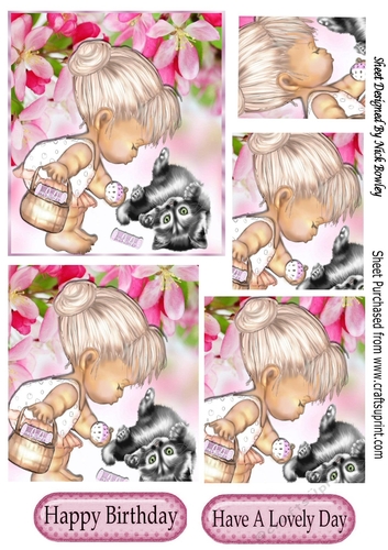 Girl playing with kitten and her toys pyramids