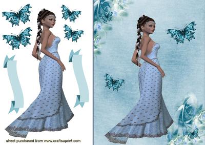 Pretty Lady with Butterflies on Rose Background