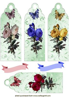 Pretty Coloured Roses with Butterflies Bookmarks/toppers